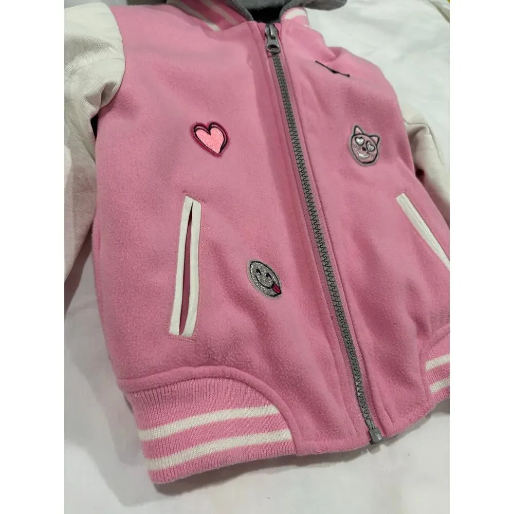 Osh Kosh B’gosh Varsity Bomber Jacket Pink Coat w/ patches Size 2T Girls